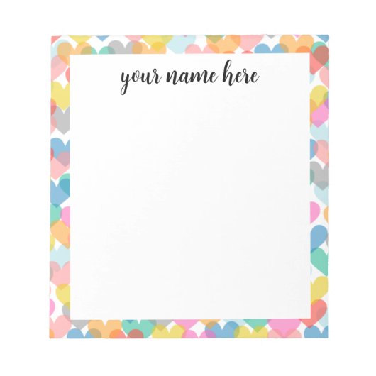 Personalisierte Rainbow-Hearts Notepad Notizblock (Vorderseite)