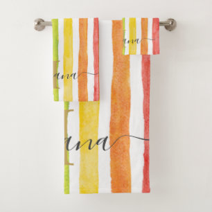 Personalisierte Rainbow-Monogramm-Streifen Badhandtuch Set