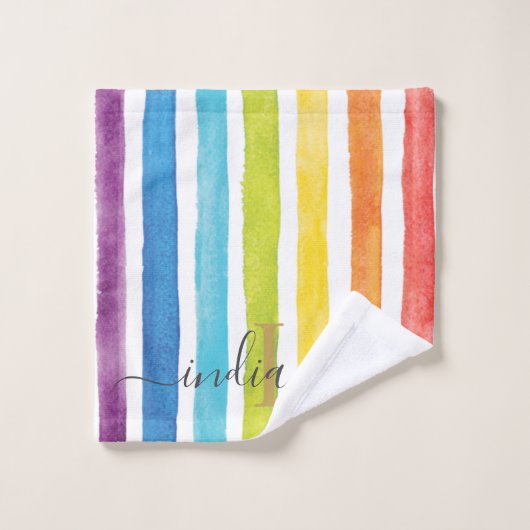 Personalisierte Rainbow-Monogramm-Streifen Badhandtuch Set (Waschlappen)