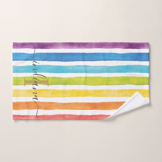 Personalisierte Rainbow-Monogramm-Streifen Badhandtuch Set (Handtuch)