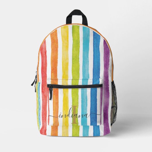 Personalisierte Rainbow-Monogramm-Streifen Bedruckter Rucksack (Vorderseite)