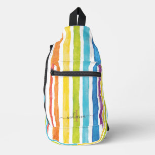 Personalisierte Rainbow-Monogramm-Streifen Crossbody Bag