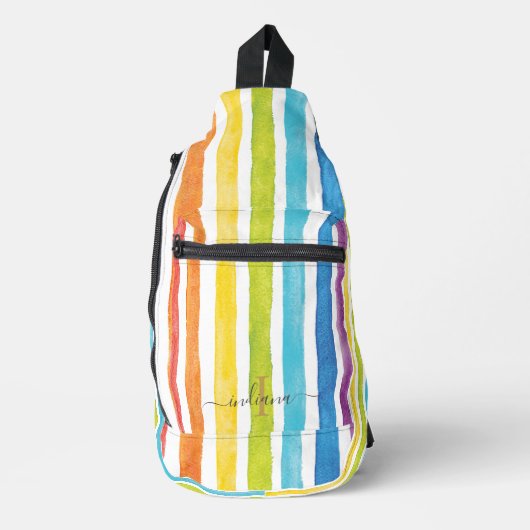 Personalisierte Rainbow-Monogramm-Streifen Crossbody Bag (Vorderseite)