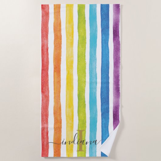 Personalisierte Rainbow-Monogramm-Streifen Strandtuch (Vorderseite)