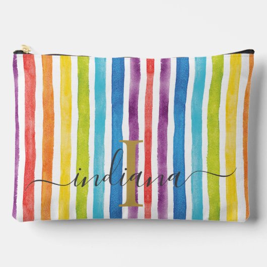 Personalisierte Rainbow-Monogramm-Streifen Zubehörtasche (Vorderseite)
