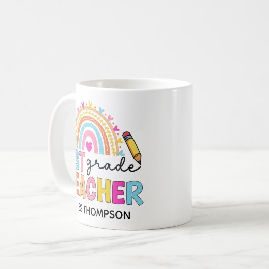 Personalisierte Rainbow-Teacher-Tasse Kaffeetasse (Vorderseite Links)