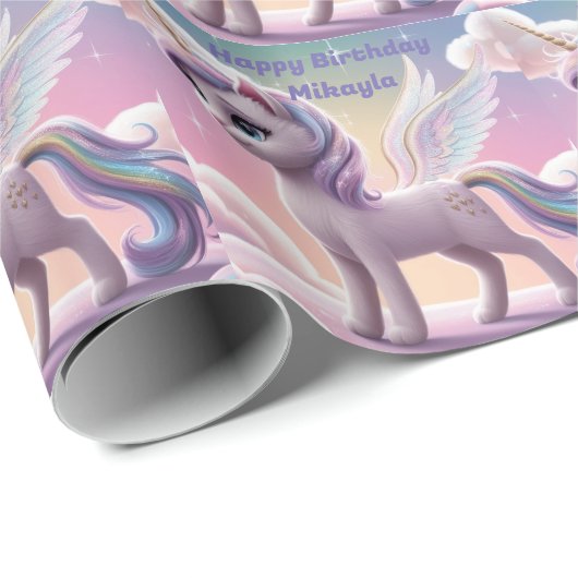 Personalisierte Rainbow Unicorn Katze Geschenkpapier (Rolleneckpunkt)