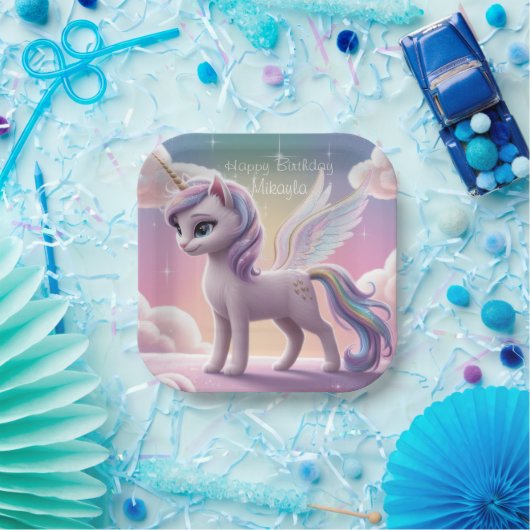 Personalisierte Rainbow Unicorn Katze Pappteller (Party)