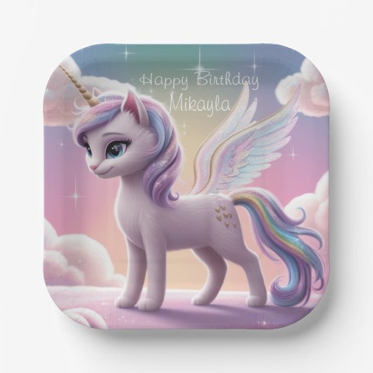 Personalisierte Rainbow Unicorn Katze Pappteller (Vorderseite)