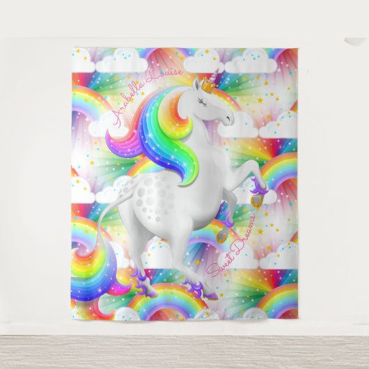 Personalisierte Rainbow Unicorn Princess Wandteppich (Vorderseite)