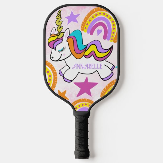 Personalisierte Rainbows Unicorn Pickleball Schläger (Vorderseite)