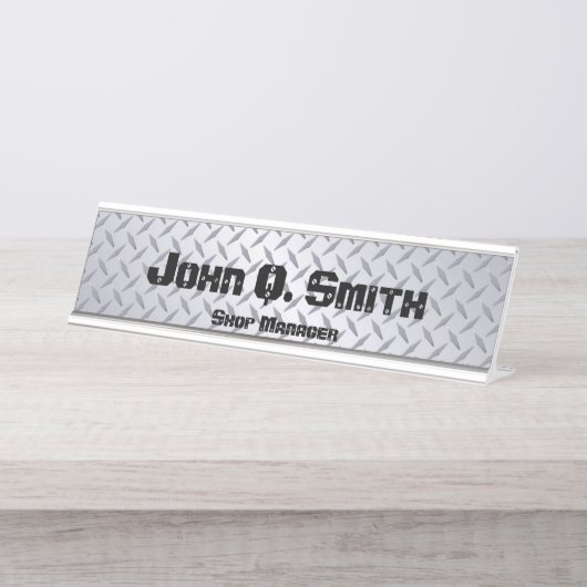 Personalisierte, raue Diamondplatte Schreibtischnamensplakette (Vorderseite )