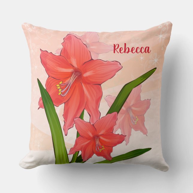 Personalisierte Red Amaryllis Blume Kissen (Vorderseite)