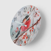 Personalisierte Red Bird Winter Szene Runde Uhr (Winkel)