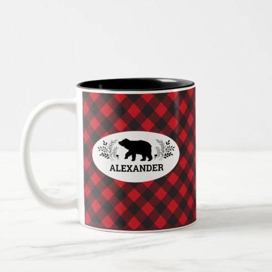 Personalisierte Red Black Lumberjack Bear Tasse (Links)
