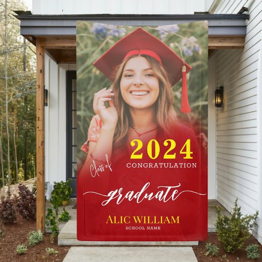 Personalisierte Red Boho Foto Graduation Party Banner