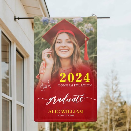 Personalisierte Red Boho Foto Graduation Party Banner