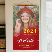 Personalisierte Red Boho Foto Graduation Party Banner