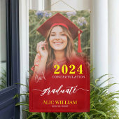 Personalisierte Red Boho Foto Graduation Party Banner