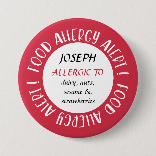 Personalisierte Red Food Allergy Alarmierung kunde Button (Vorderseite)