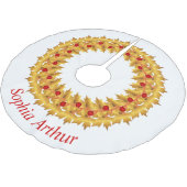 Personalisierte Red Gold Blätter Weihnachten Polyester Weihnachtsbaumdecke (Schrägansicht)