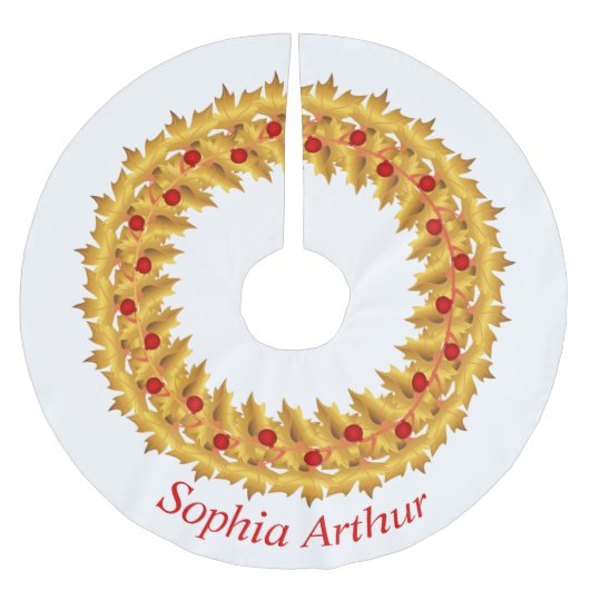 Personalisierte Red Gold Blätter Weihnachten Polyester Weihnachtsbaumdecke (Vorderseite)