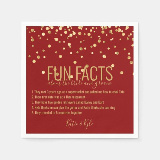 Personalisierte RED Gold Confetti FUN FACTS Serviette (Vorderseite)