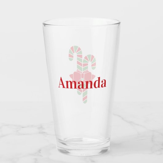 Personalisierte Red & Green Christmas Candy Canes Glas (Rückseite)