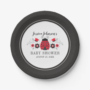 Personalisierte Red Ladybug Girl Babyduschplatte Pappteller