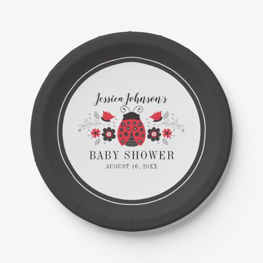 Personalisierte Red Ladybug Girl Babyduschplatte Pappteller (Vorderseite)
