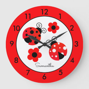 Personalisierte Red Ladybug Round Clock Große Wanduhr