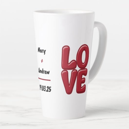 Personalisierte Red LIEBE Tasse mit Namen und Datu (Rechte Ecke)