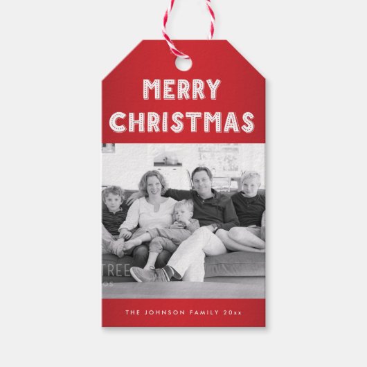 Personalisierte Red Merry Weihnachts Foto Geschenk Geschenkanhänger (Vorderseite)
