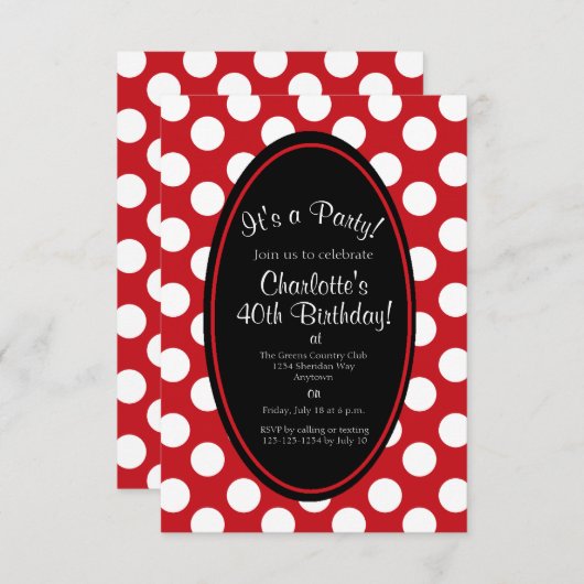 Personalisierte Red Polka Dot Party Einladung (Vorne/Hinten)