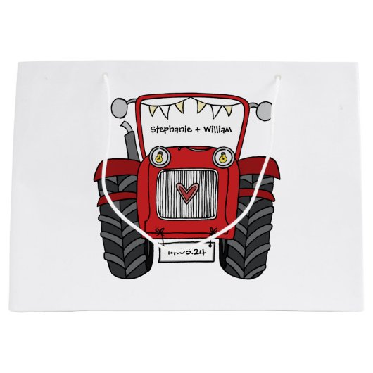 Personalisierte Red Tractor Country Wedding-Gesche Große Geschenktüte (Vorderseite)