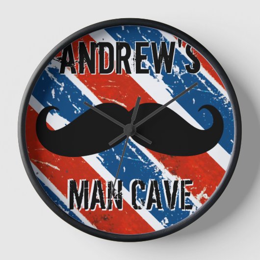 Personalisierte Red Whit and Blue Mustache Man Höh Uhr (Vorderseite)