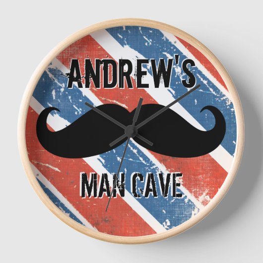 Personalisierte Red Whit and Blue Mustache Man Höh Wanduhr (Vorderseite)