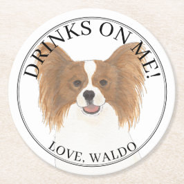 Personalisierte Red & White Papillon Dog Wedding Runder Pappuntersetzer