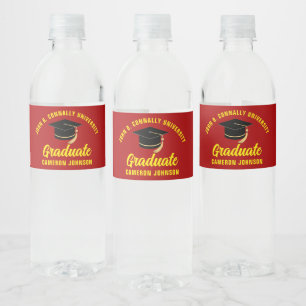 Personalisierte Red Yellow Graduation Party Wasserflaschenetikett