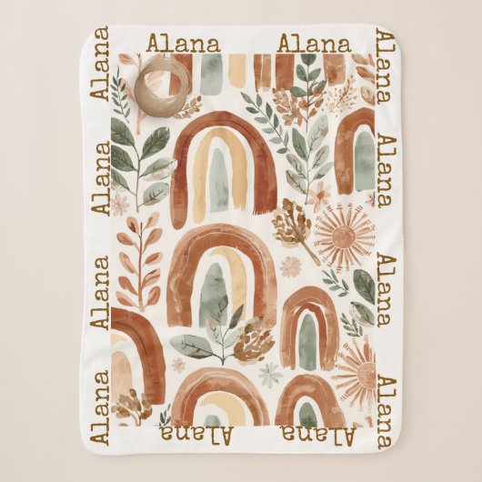 Personalisierte Regenbogen-Boho-Name Sherpadecke (Vorderseite)