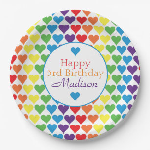 Personalisierte Regenbogen-Herzen-Geburtstag Pappteller