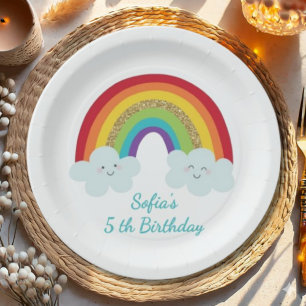 Personalisierte Regenbogen-Kinder-Geburtstagsfeier Pappteller
