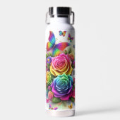 Personalisierte Regenbogen-Rose und Schmetterlinge Trinkflasche (Vorne)