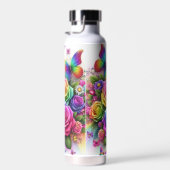 Personalisierte Regenbogen-Rose und Schmetterlinge Trinkflasche (Rechts)
