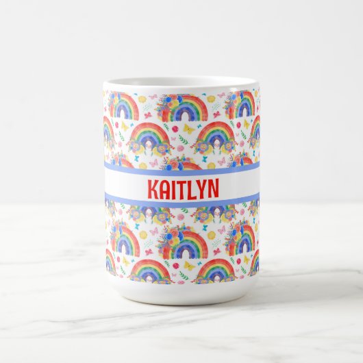 Personalisierte Regenbogen und Blume Kaffeetasse (Mittel)
