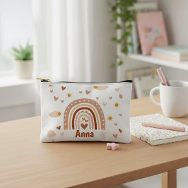 Personalisierte Regenbogen und Herzen Zubehörtasche