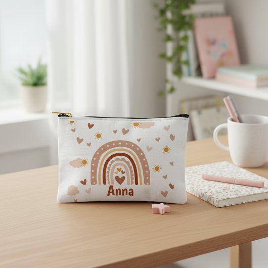 Personalisierte Regenbogen und Herzen Zubehörtasche