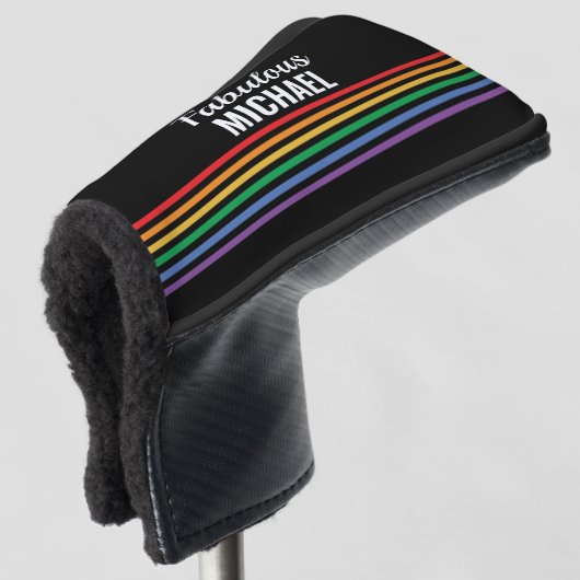 Personalisierte Regenbogenstreifen für schwarze LG Golf Headcover (3/4 Vorderseite)
