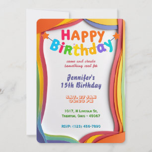Personalisierte Regenbogenwellen Geburtstagskarte Einladung