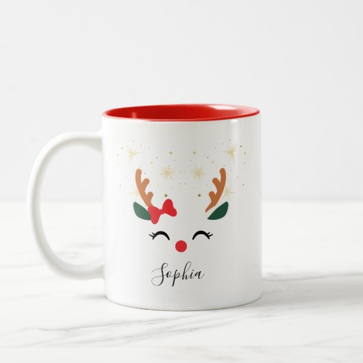 Personalisierte Rentier Face Weihnachtsfeier Tasse (Links)
